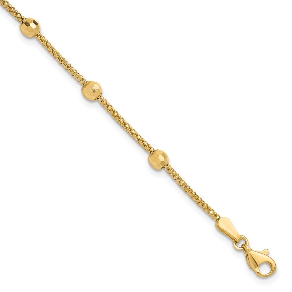 14k Yellow Gold Polished & Diamond-cut Beads Bracelet